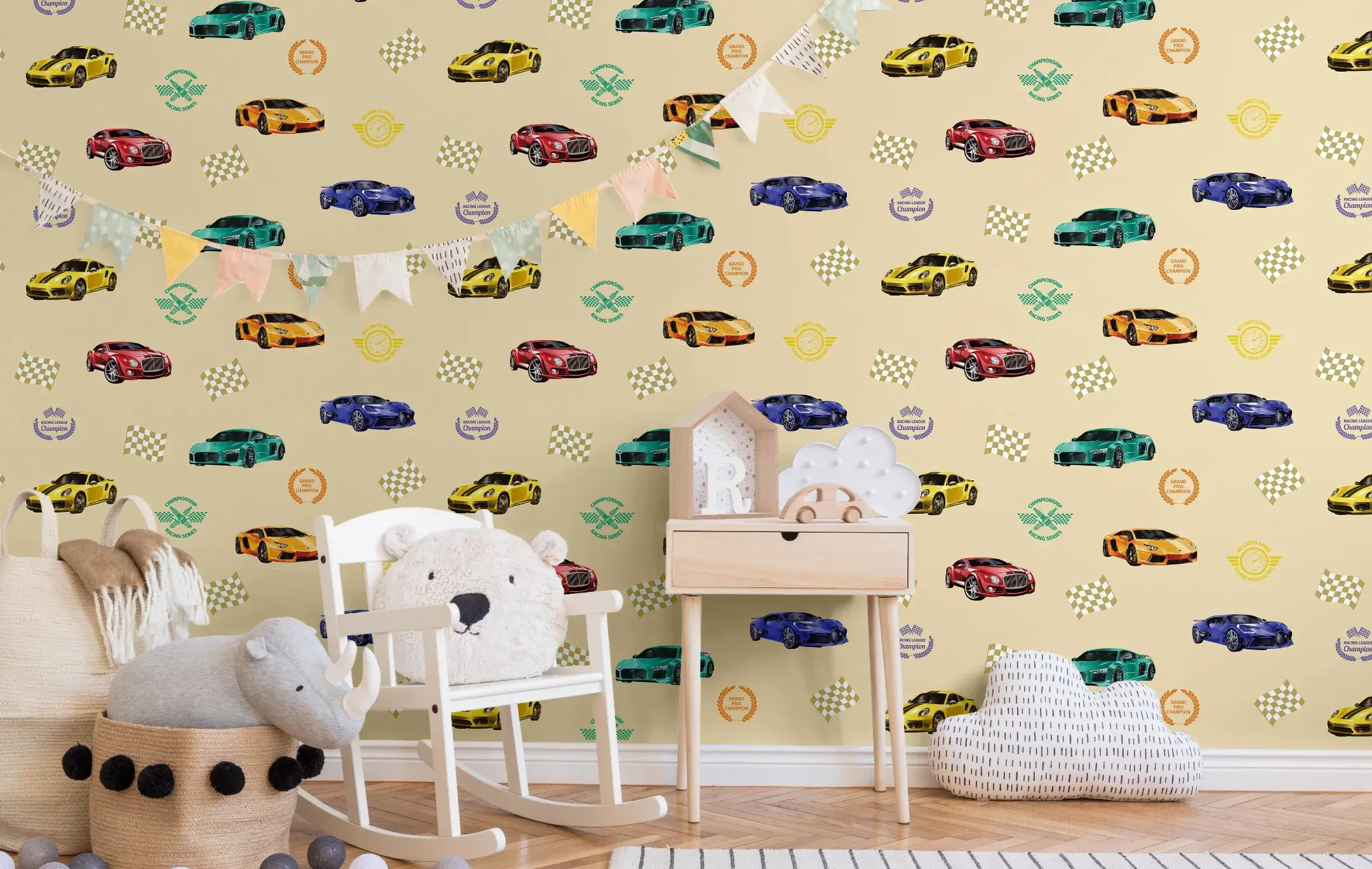 Beige Embossed Wallpaper – Playful Cars (8909-1)